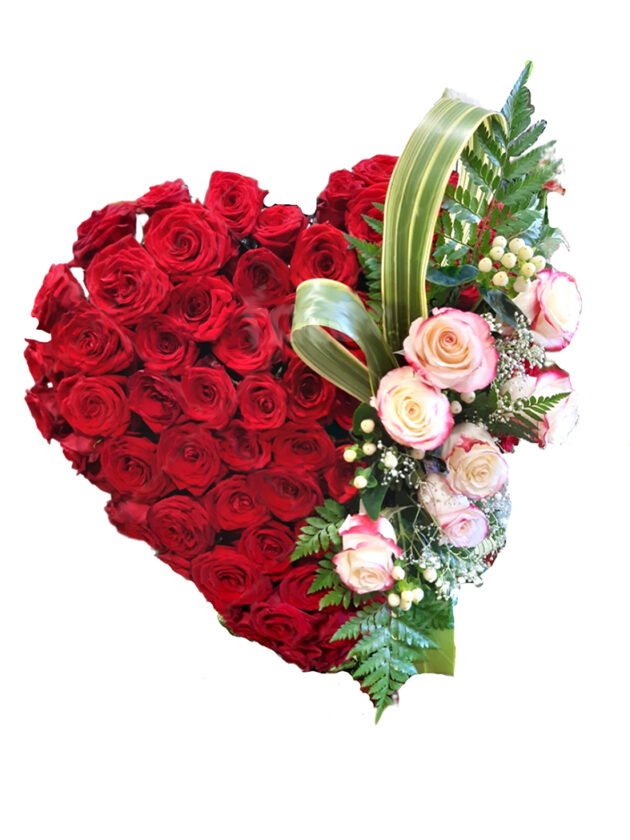 Corazón de rosas rojas