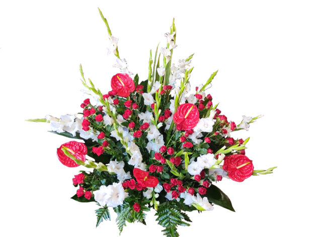Centro en blancos y rojos con gladiolo