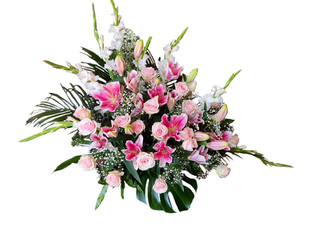 Centro liliums rosas y gladiolo